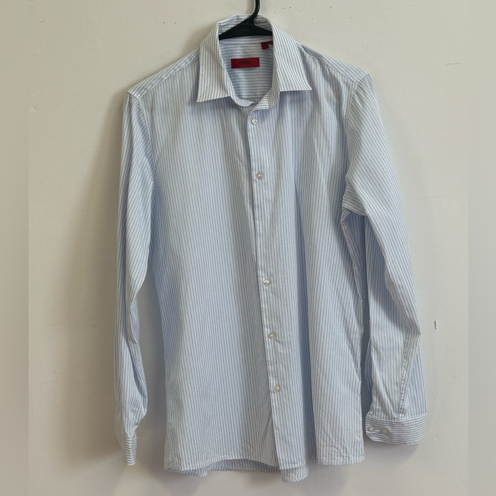 BOSS Hugo Boss Dress Shirt Men's 15 32/33 Blue Striped Long Sleeve Button Up